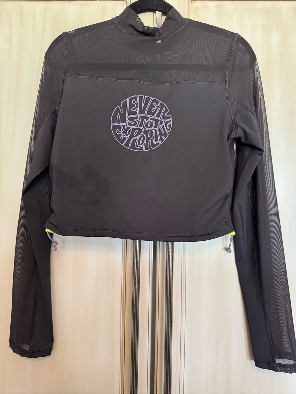 The North Face Women's Black Long-Sleeve Trailwear Top with Neon Yellow Logo - Picture 2 of 8